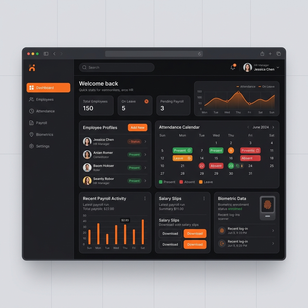 HR and Payroll Software System Dashboard